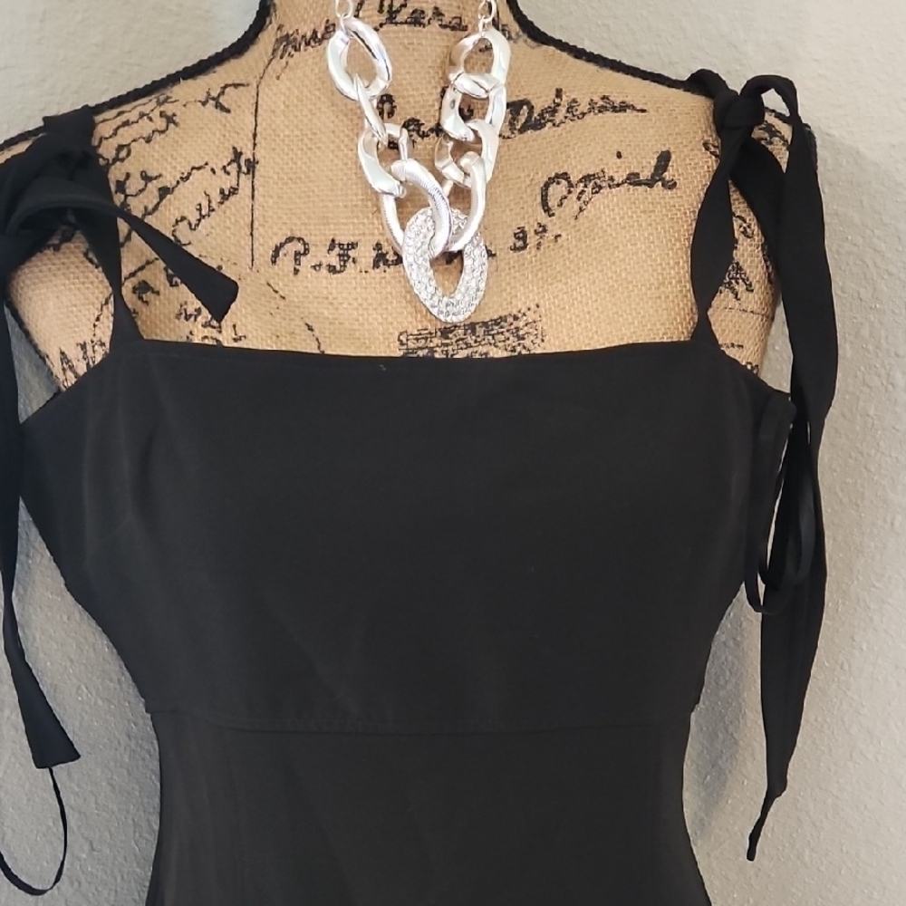 Gianni Bini Black Square Neck Tank Dress with Tie Straps